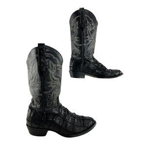 Men's Corral Black Caiman Almond Toe Western Boot… - image 1